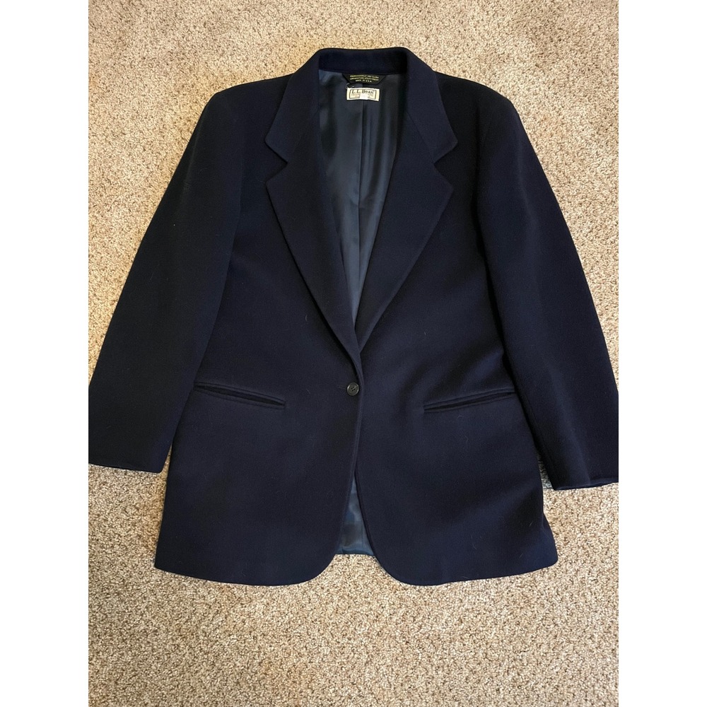 LL Bean Women's Blazer 10R Navy Blue Wool Cashmere Blend Vintage Made in USA